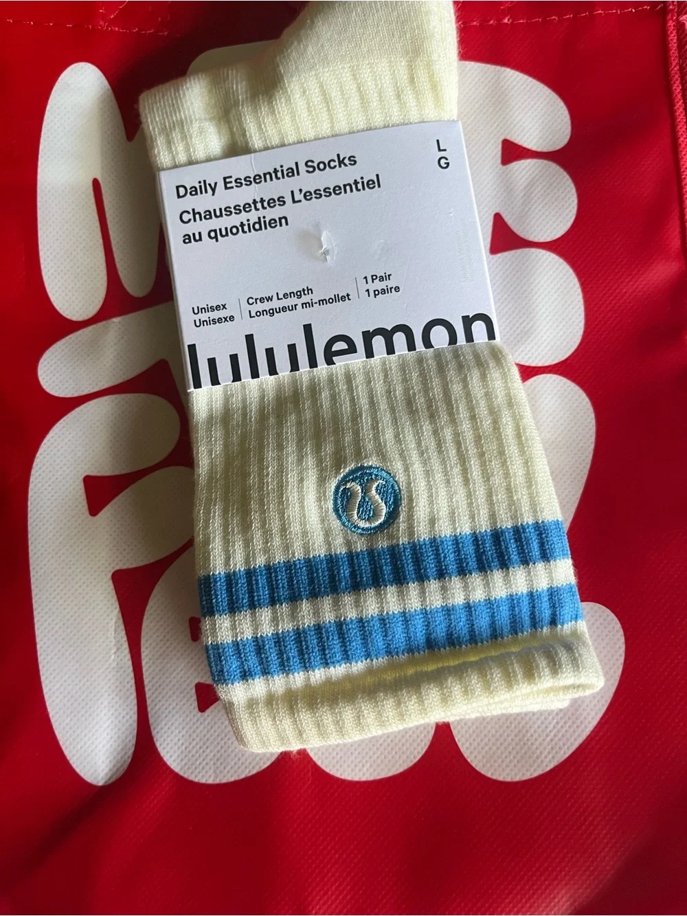 lululemon athletica Cream Crew Socks with Blue Stripes